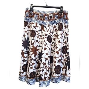 Sz Lrg 100% Cotton Sequin Beaded Floral A Line Midi Side Zippered Skirt